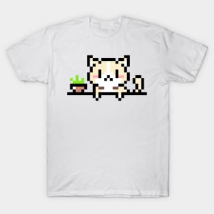 Purr-fectly Pixel Art Cute and Cuddly Kitty Kat on the Shelf T-Shirt